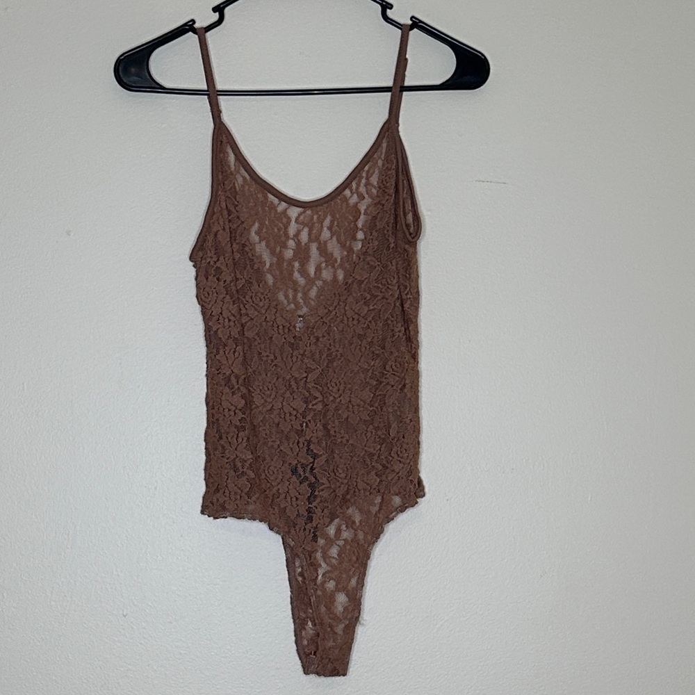 Brown Lace Spaghetti-Strap Bodysuit